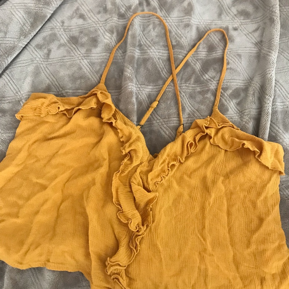 Cropped Criss Cross Blouse with Ruffles